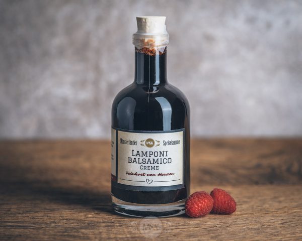 Flasche Lamponi Balsamico Creme von der Münsterländer Speisekammer